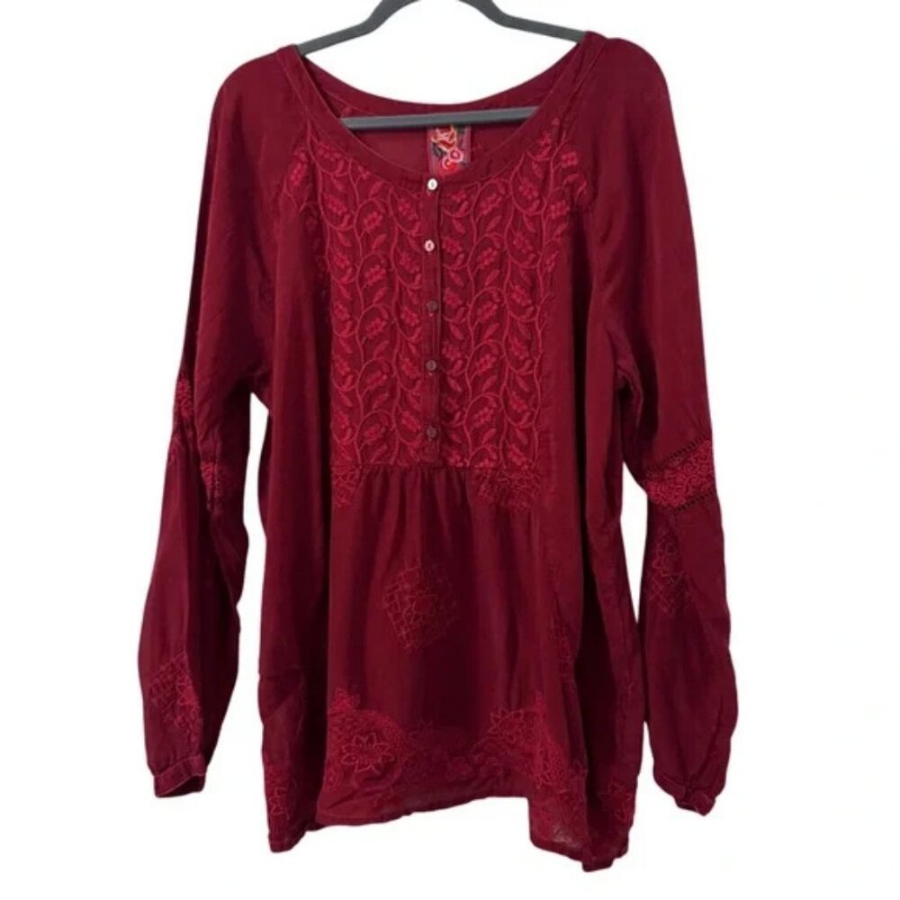 Johnny Was Shirt Top Blouse Red Large